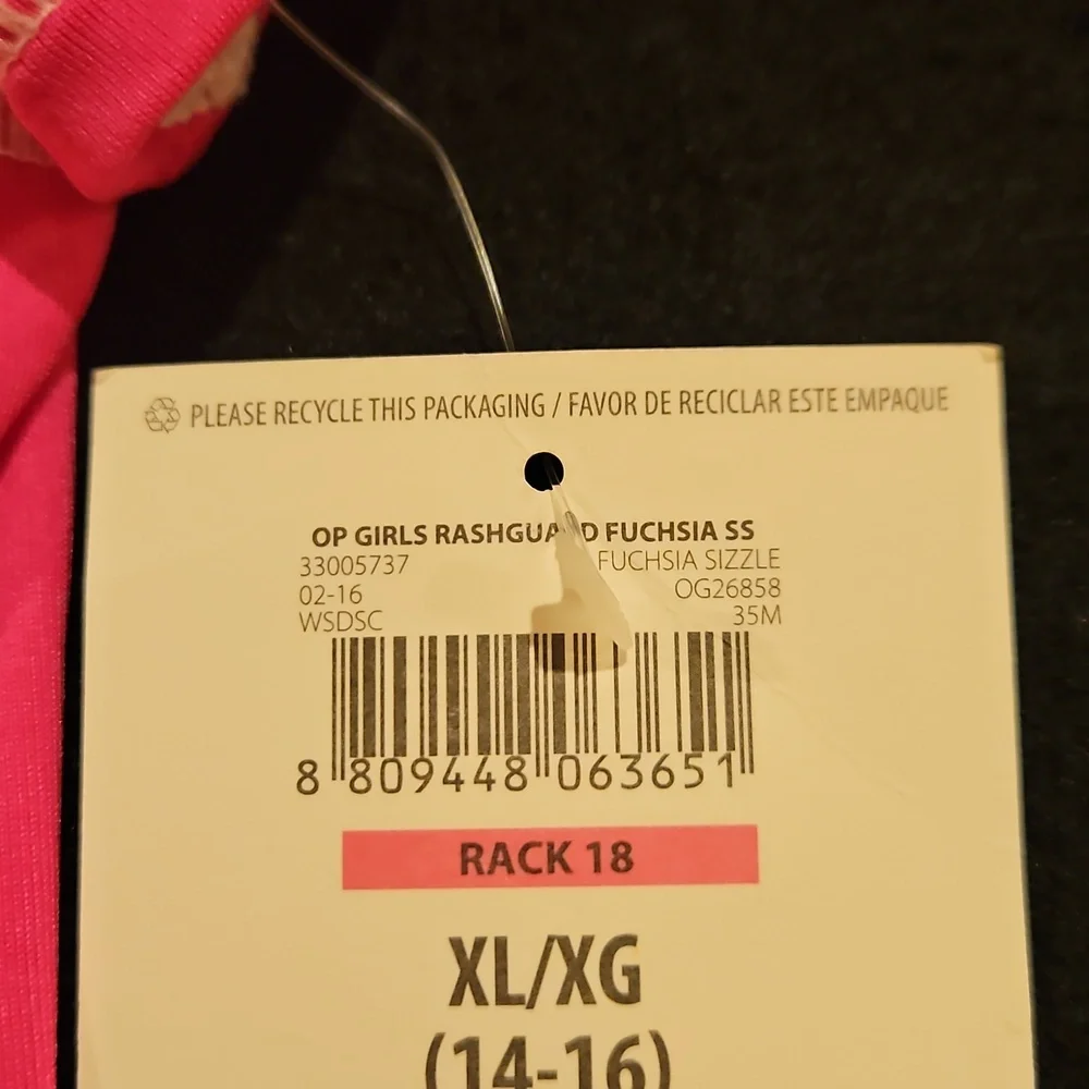 OP Vibrant Pink Sports Tee Girls Rash‎ Guard Size 14/16